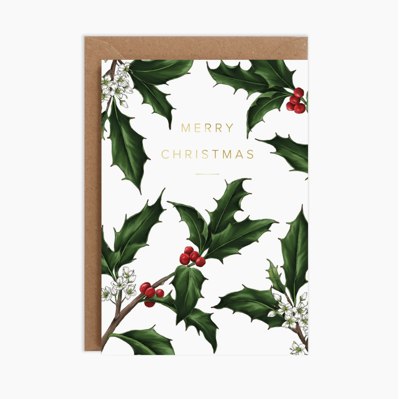holly and gold christmas card
