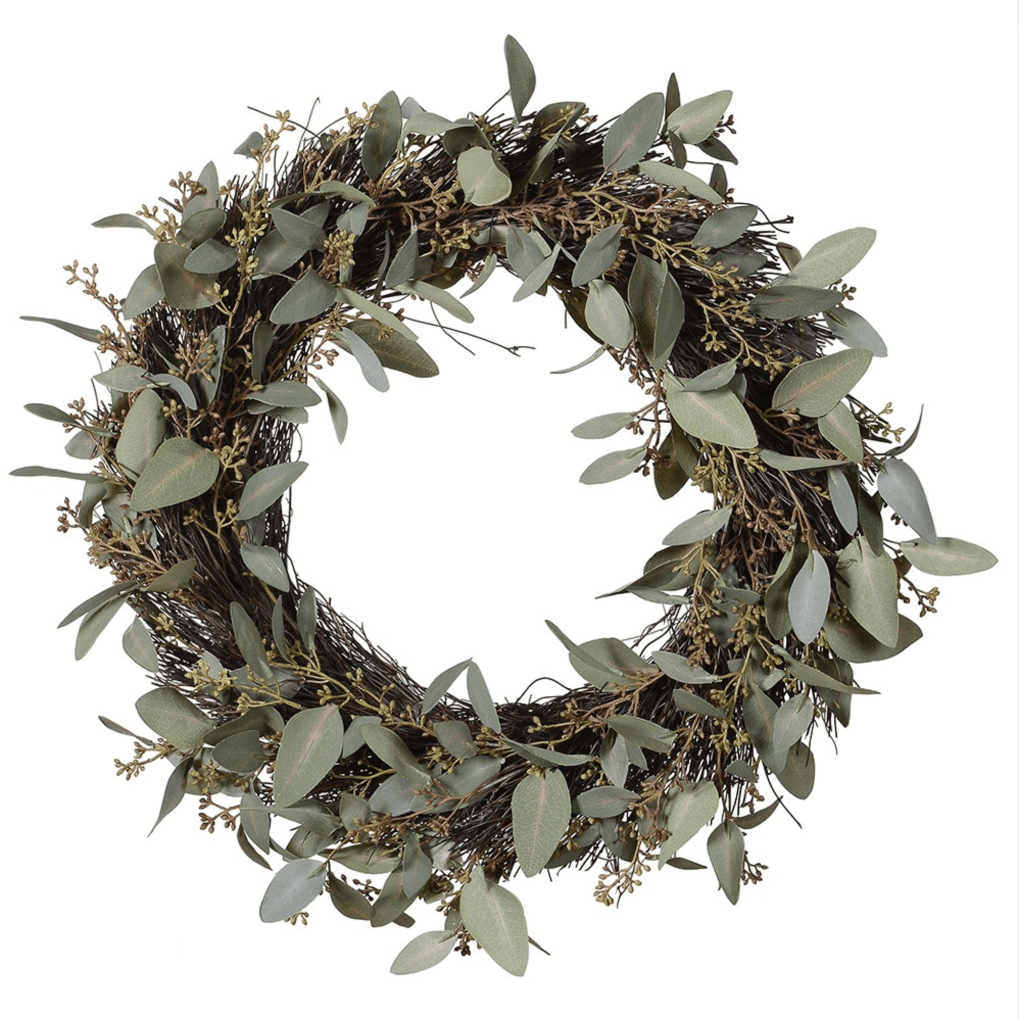 Artificial wreath luxury faux green eucalyptus branch wreath lifelike realistic faux flowers UK