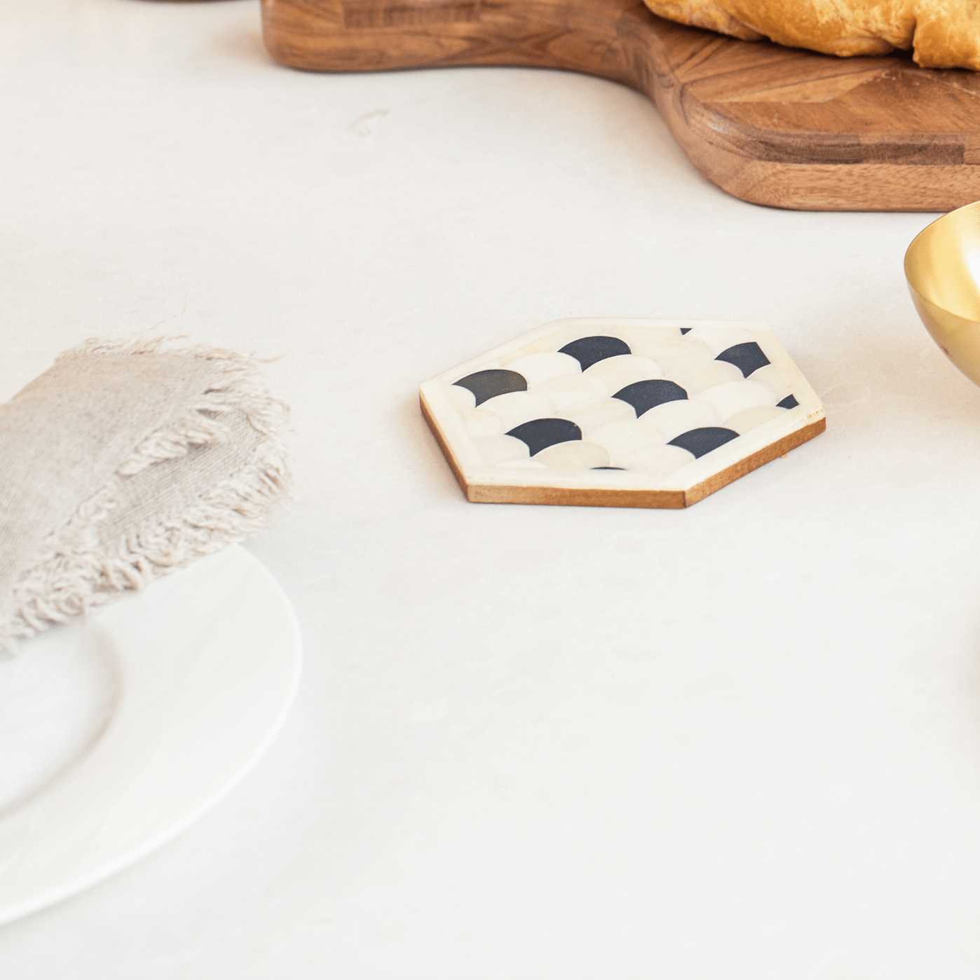 Stylish blue and white scalloped coasters home decor and accessories for your coffee table and dining room blue and white wood bone