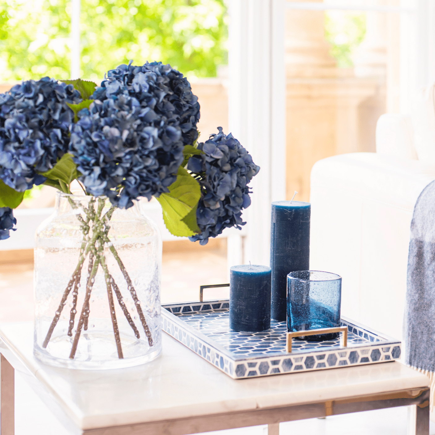 Stylish blue candle, home decor and accessories for your coffee table and living room blue wax candle