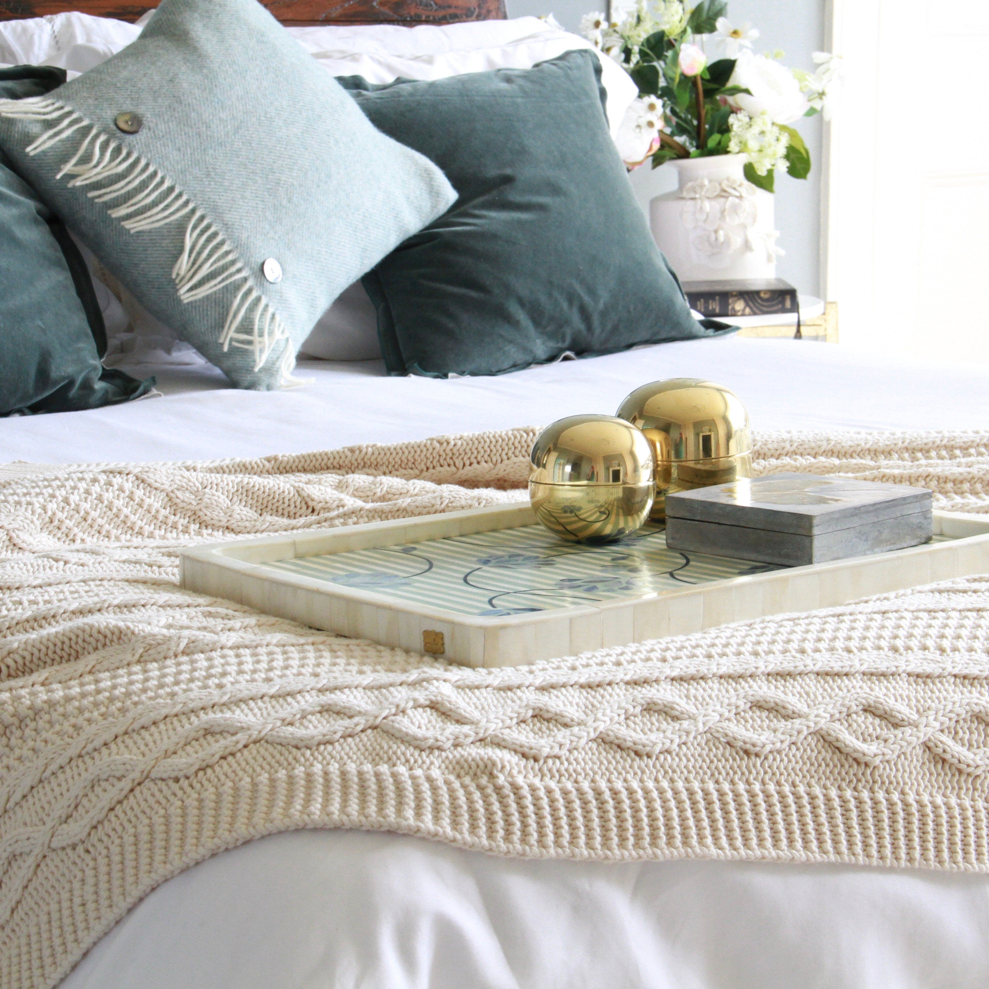 Stylish cream cotton knitted throw home decor and accessories for your bedroom and living room cream cotton