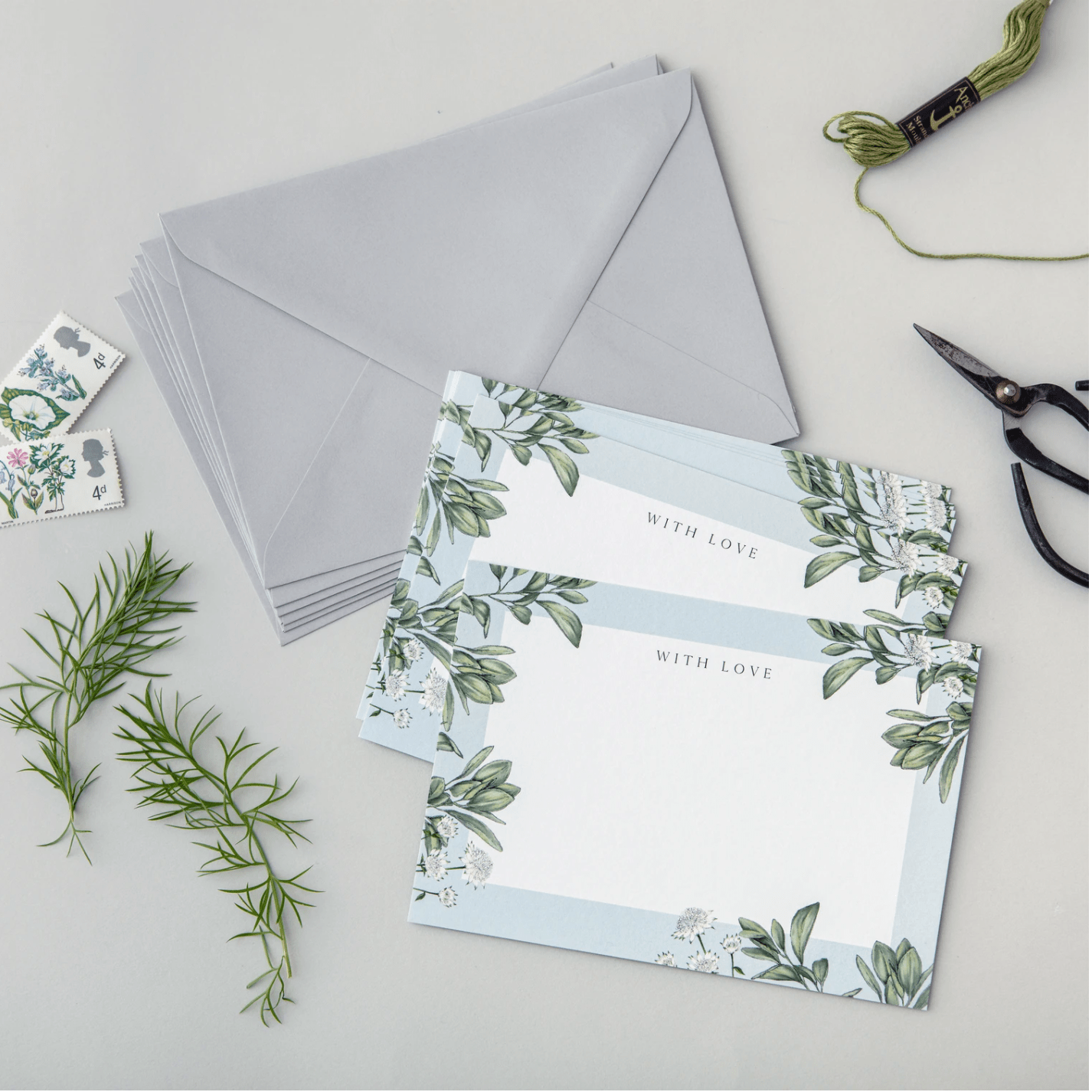 Stylish luxury stationary hand illustrated botanical design  greenery eucalyptus notecard set Catherine Lewis UK