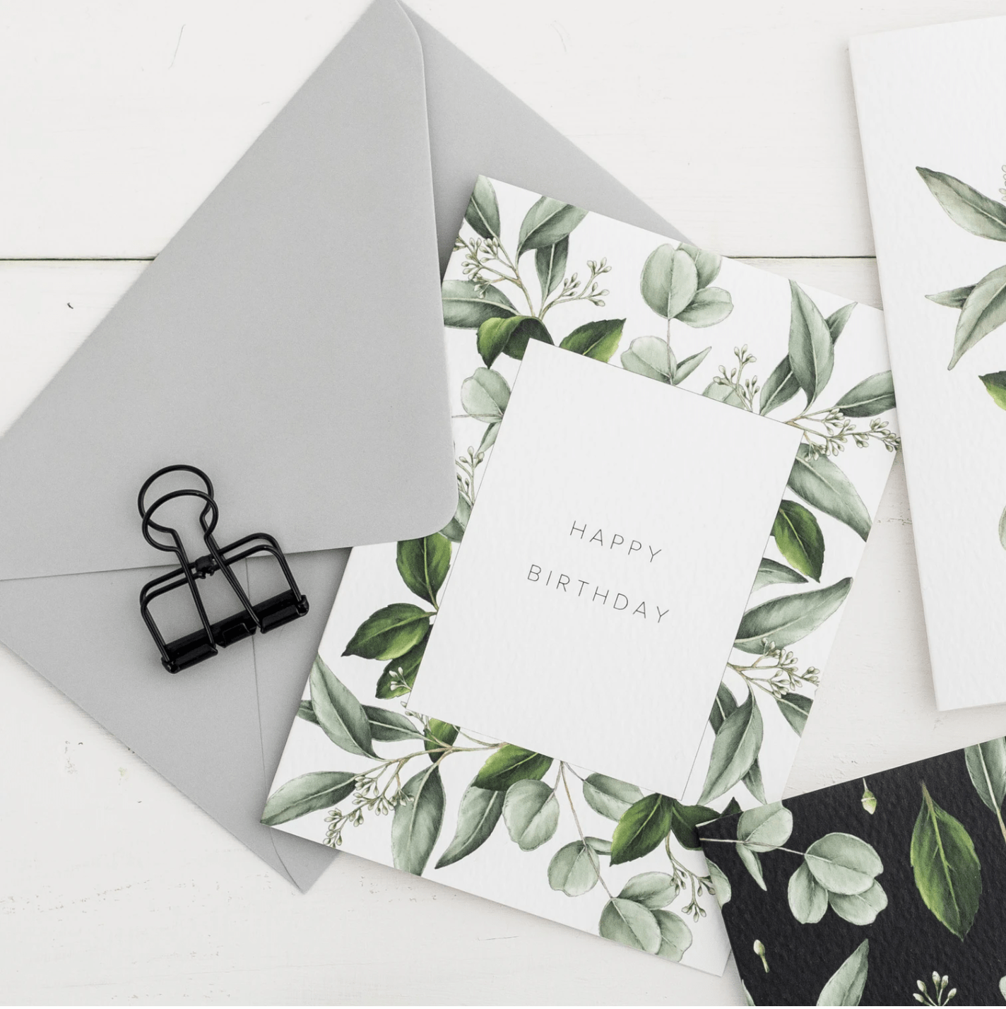 Stylish luxury stationary hand illustrated botanical design happy birthday greenery greetings card Catherine Lewis UK 