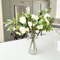 Realistic Foliage and White Flowers Arrangement Bouquet Kit A by The Faux Flower Company