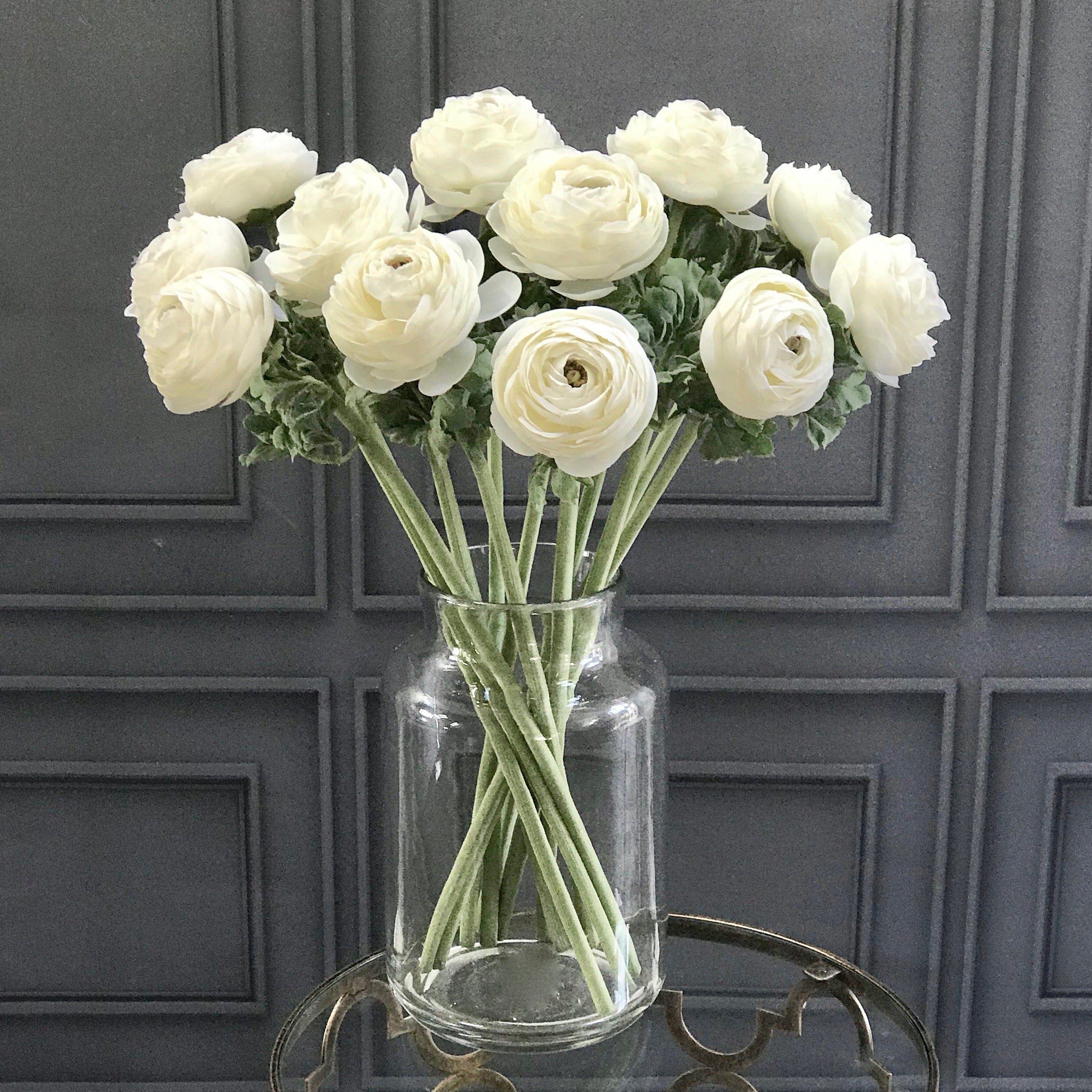 artificial flowers luxury faux silk white ranunculus lifelike realistic faux flowers buy online from Amaranthine Blooms UK 