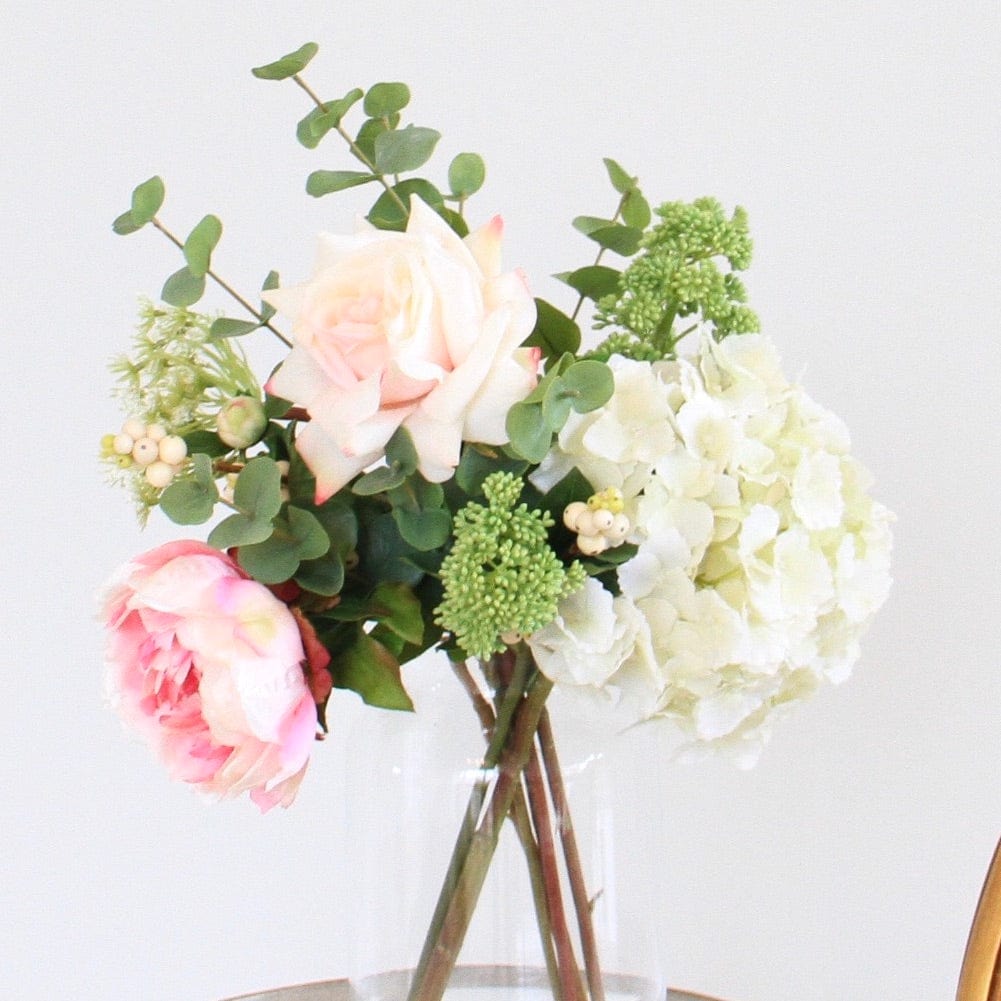 artificial flowers in vase, faux flower arrangement with vase strawberries pink peony bouquet, lifelike realistic faux hydrangea flowers buy online from Amaranthine Blooms UK.jpeg