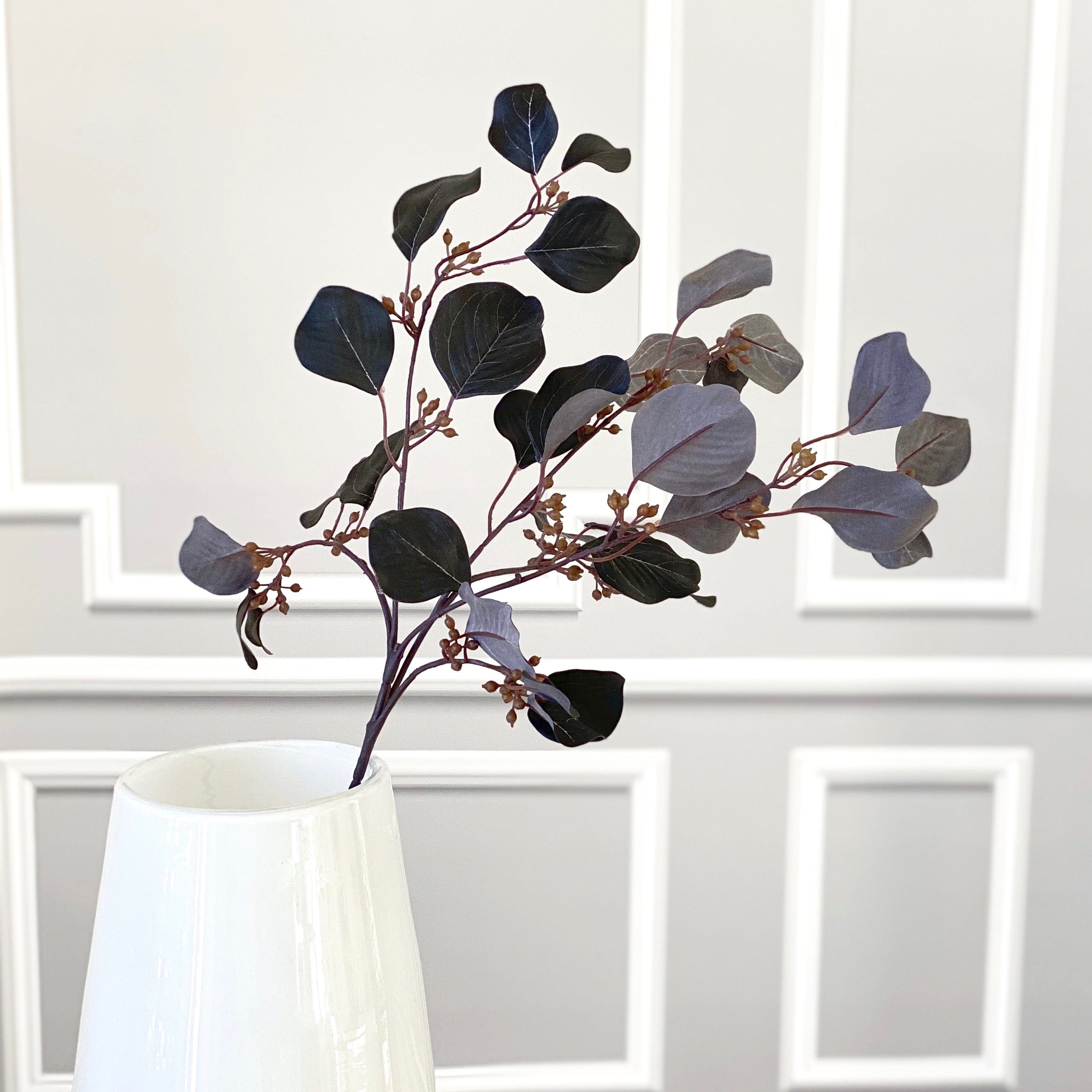 Artificial eucalyptus, realistic artificial flowers - black faux eucalyptus stems with berries, realistic not fake artificial flowers in vase