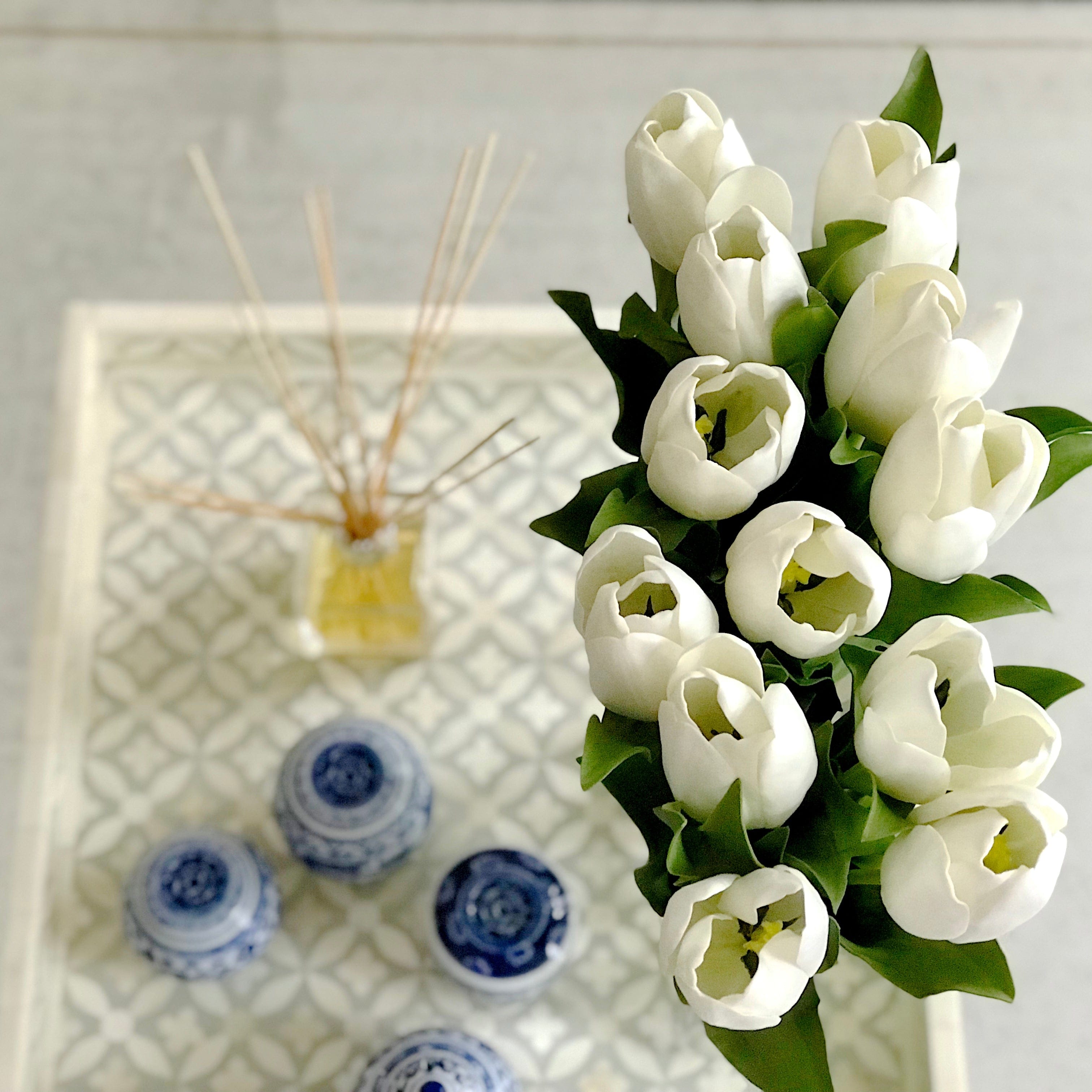 artificial flowers luxury faux silk white white short open tulip lifelike realistic faux flowers buy online from Amaranthine Blooms UK 