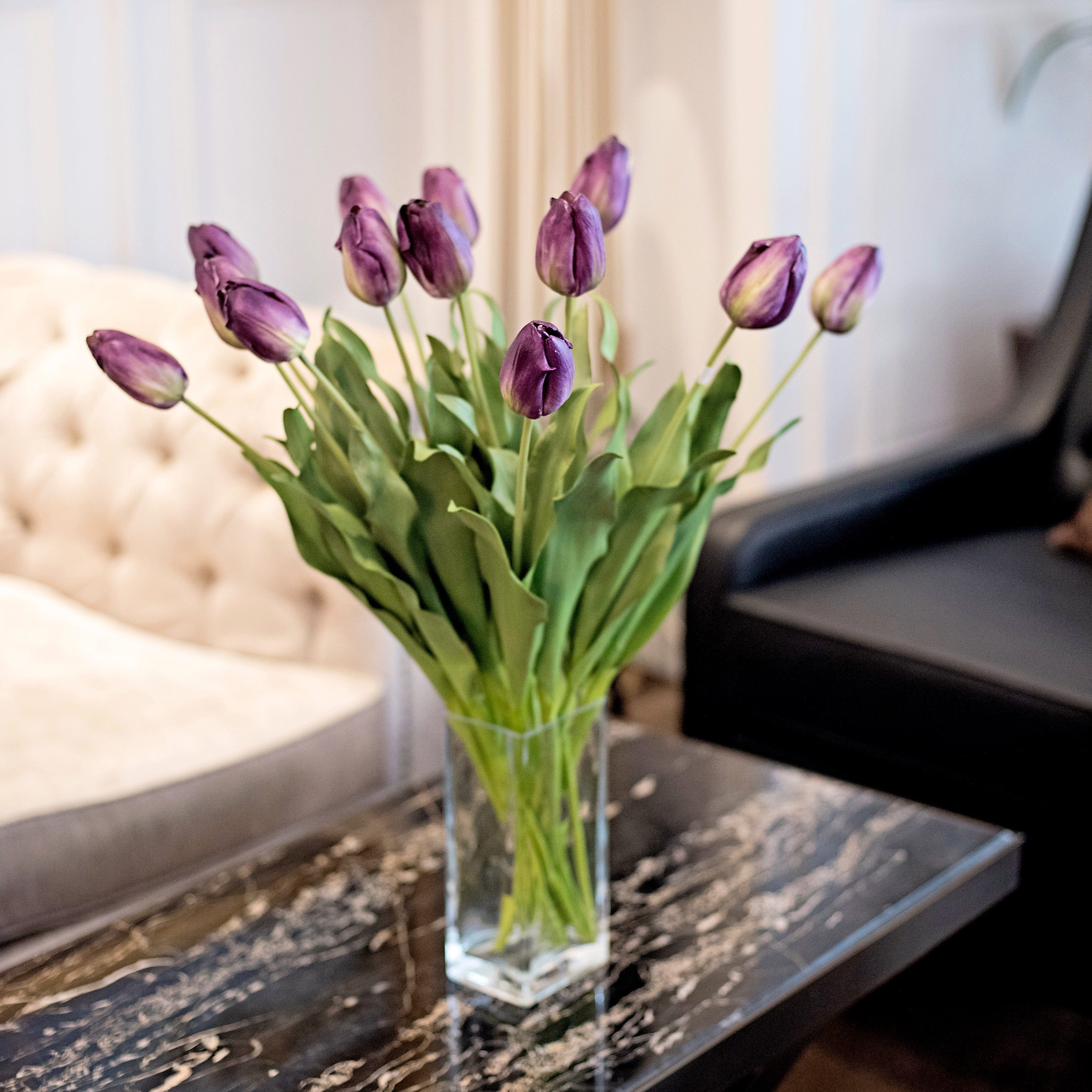 Artificial flowers luxury faux purple tulip lifelike realistic faux flowers buy online from Amaranthine Blooms UK 